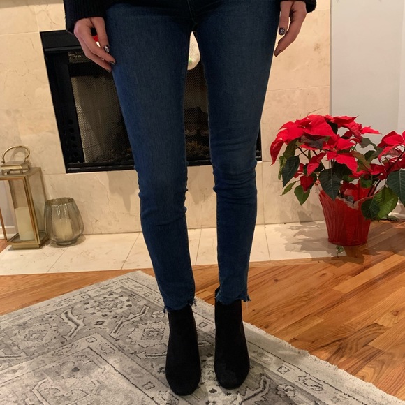 Black suede block heel boot/bootie - Picture 2 of 6